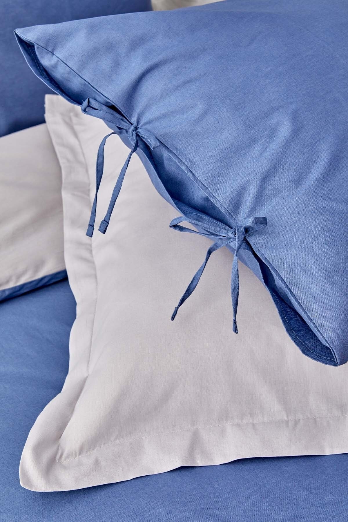 Basic Gri Indigo %100 Pamuk Çift Taraflı Çift Kişilik Nevresim Takımı
