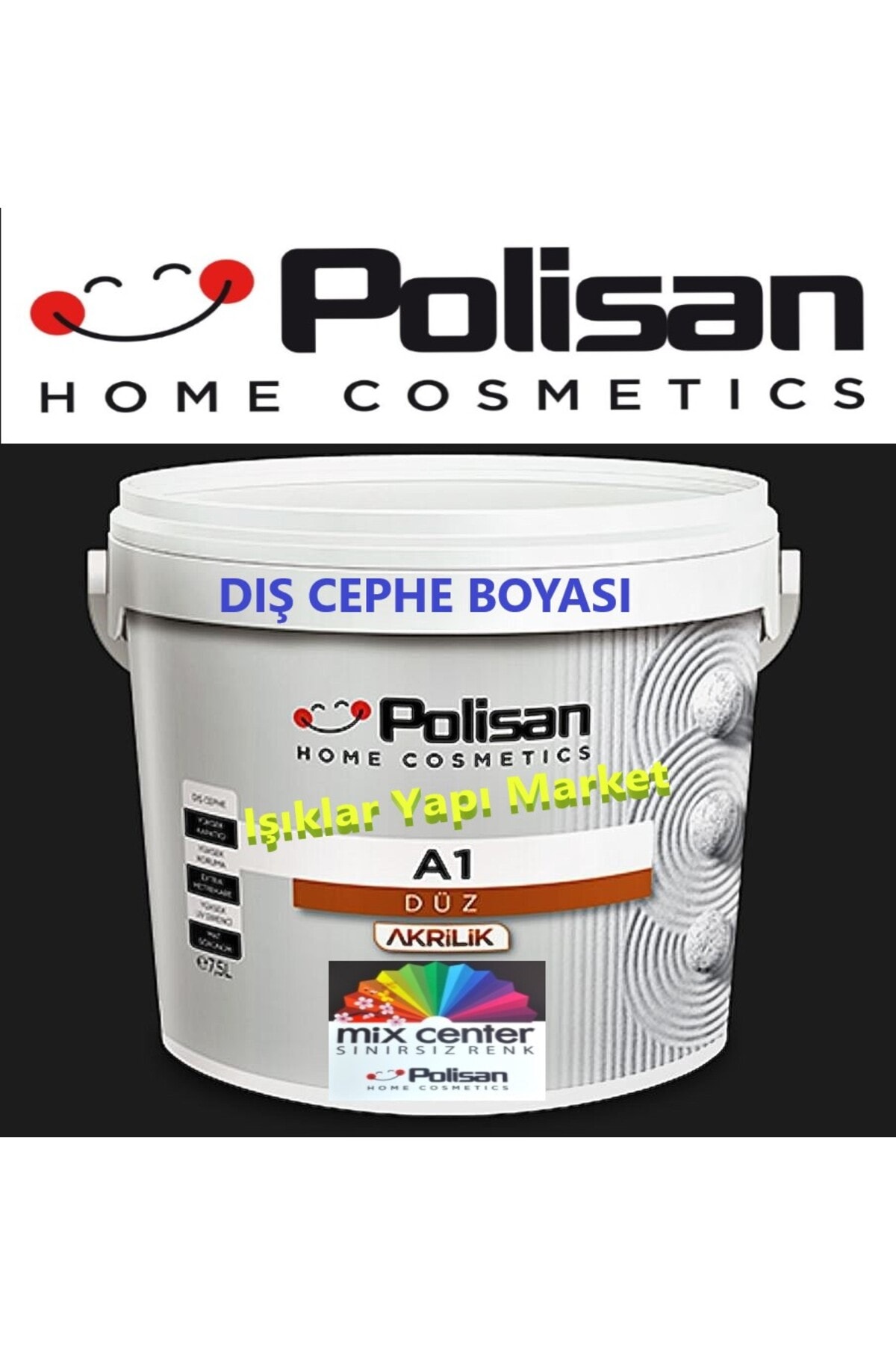 POLİSAN Dış Cephe Boyası-a1 Akrilik Düz-7,5litre(10KG.)-cd-8217 Sis Beyazı