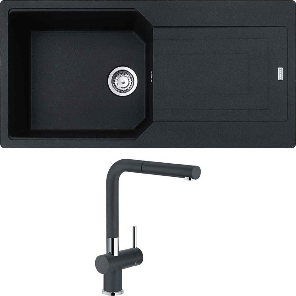 Franke Ubg 611-100 Granit Nero Evye, Active Plus Doccia Nero Armatür