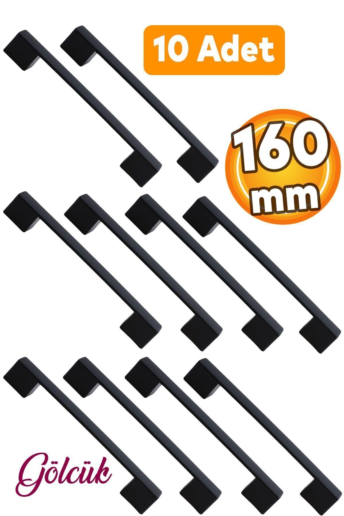 BADEM10 10 Adet Gölcük Düz Siyah Mobilya Mutfak Çekmece Dolap Dolabı Metal Kulpu Kulbu Kulpları 160 Mm