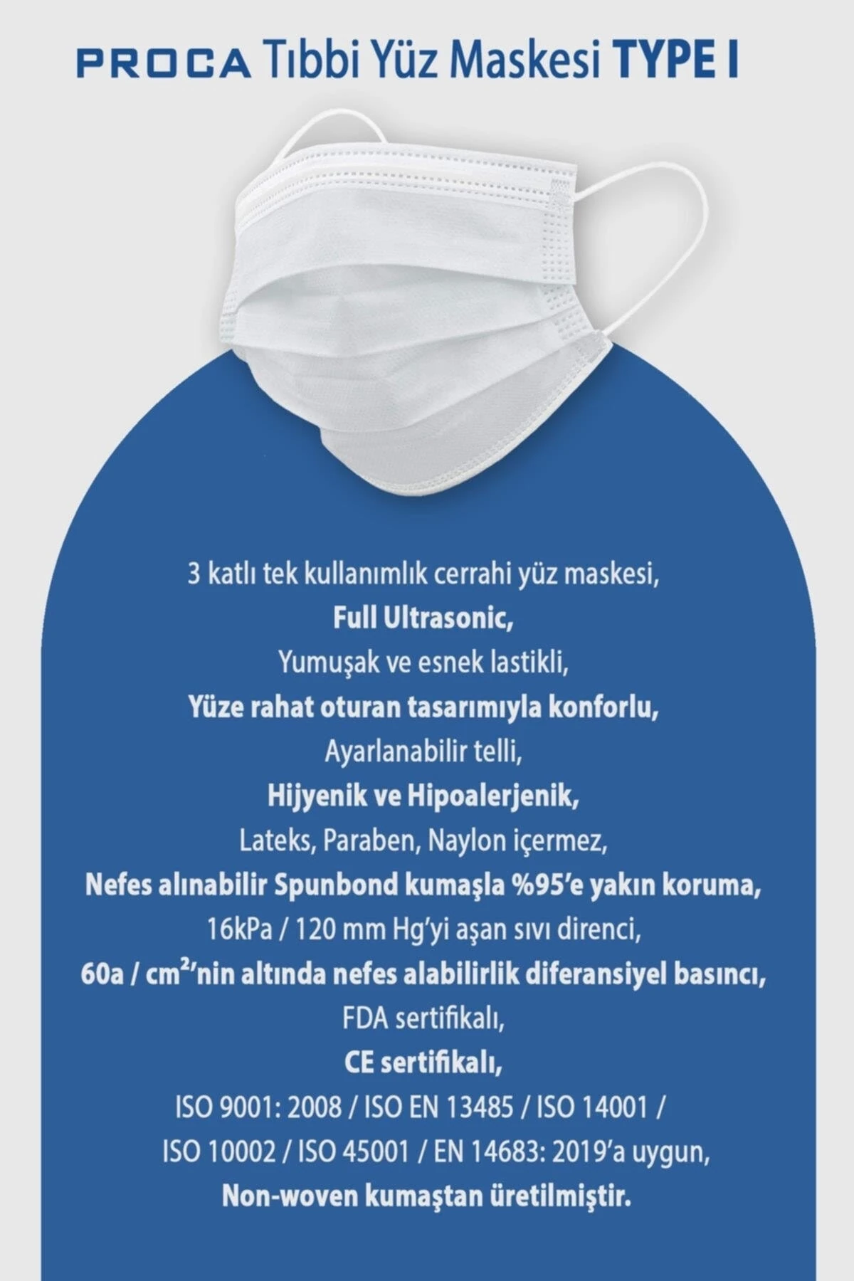 Tek Kullanımlık 3 Katlı Telli Cerrahi Maske 50'li Paket