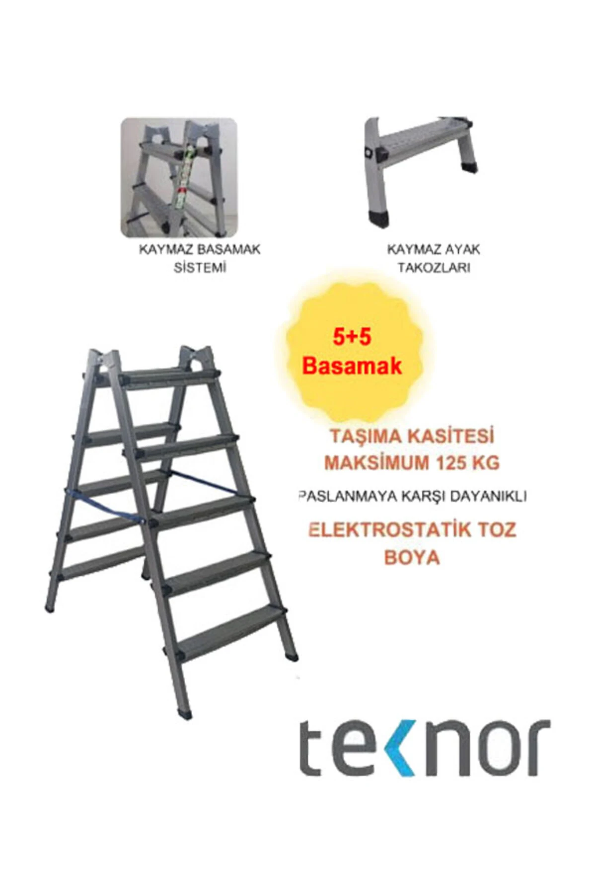 Çift Taraflı Dayanıklı 5+5 Metal Basamaklı Merdiven