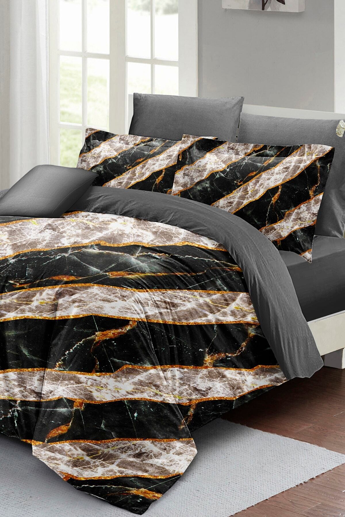 Kıng Sıze Nevresim Takımı Çift Kişilik 3d Pamuk Saten Zebra Marble 220x240cm