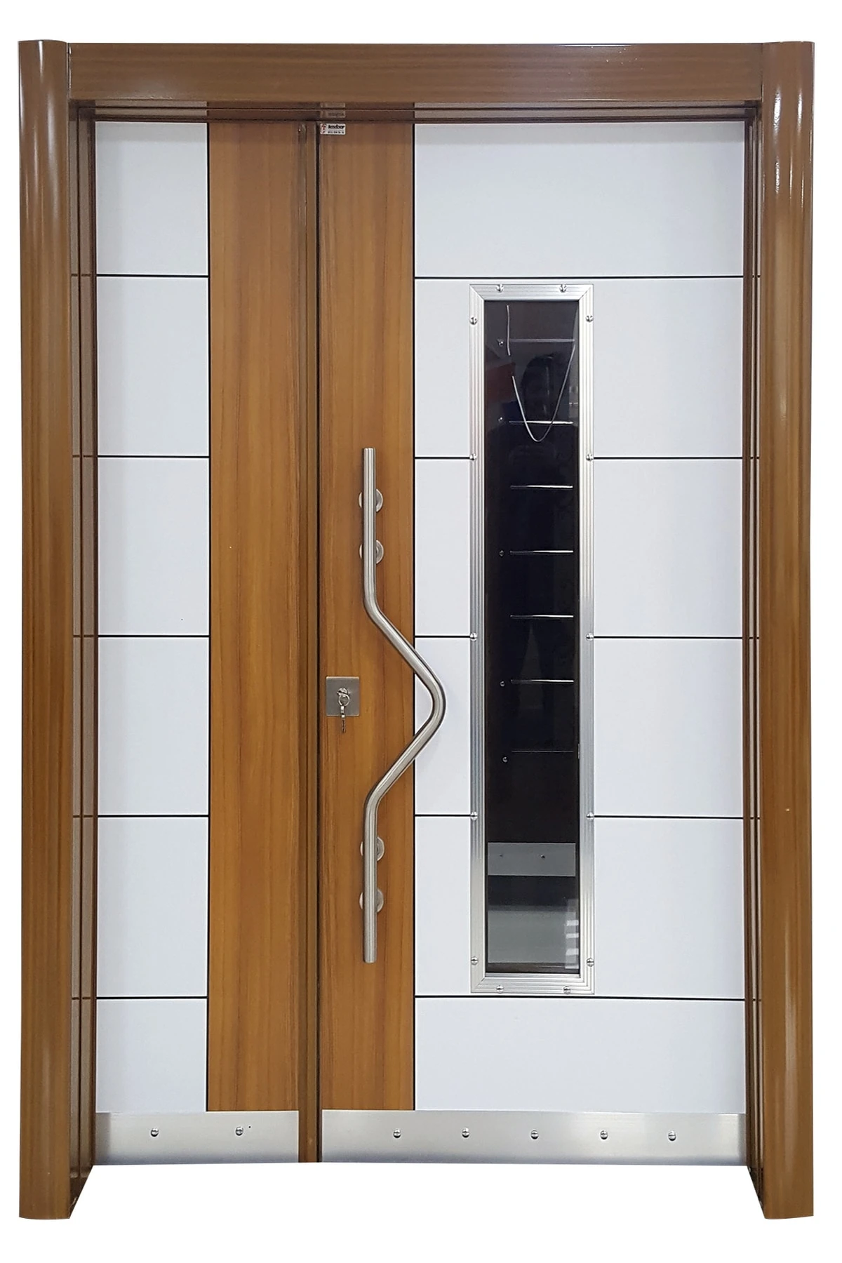 Çelik Kapı Fiyatları Ahşap Desenli Apartman Girişi Çelik Kapı, Dış Mekan Apartman Kapısı Sağ Açılım