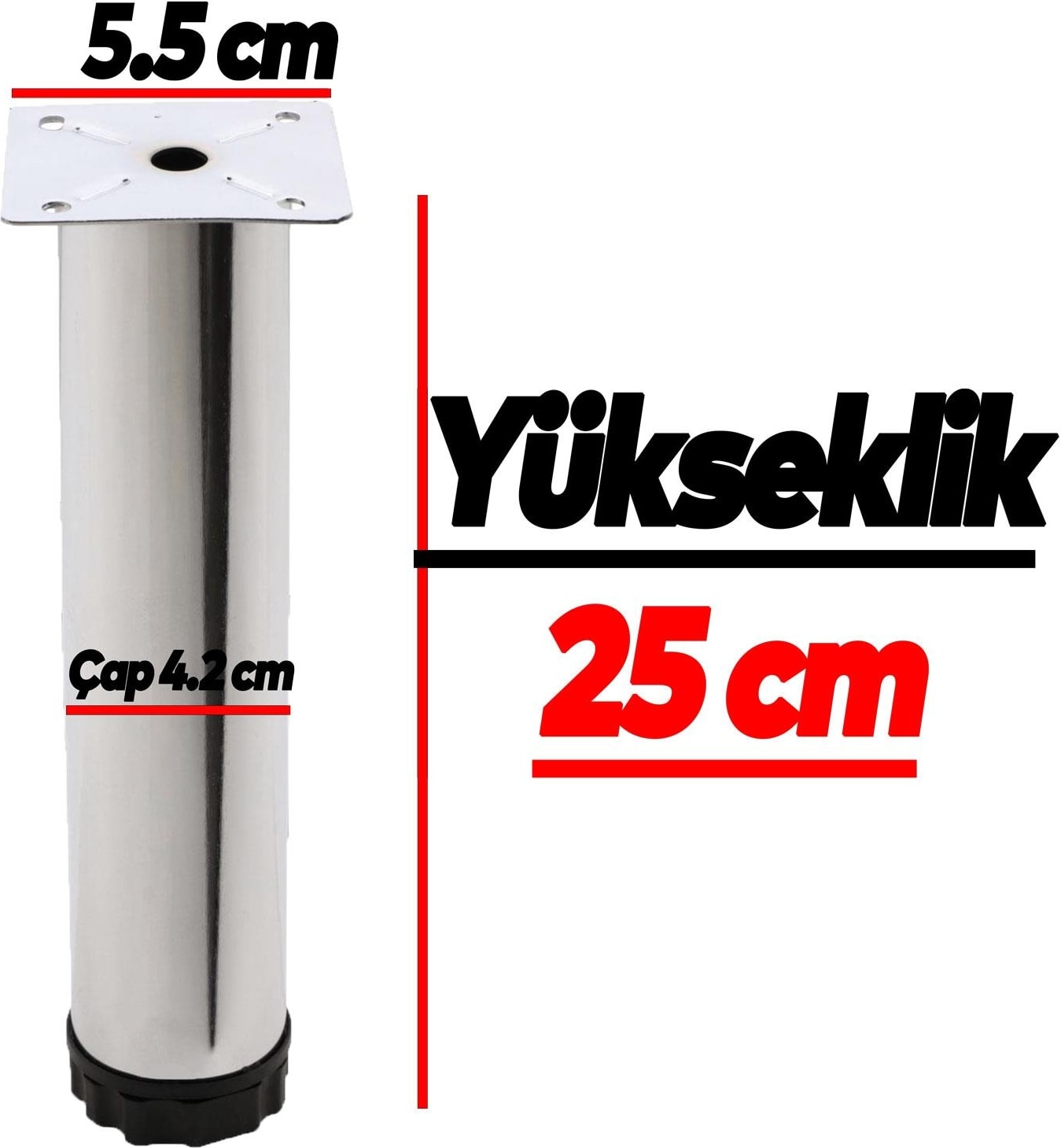 Ayarlanabilir Mobilya Kanepe Baza Koltuk Metal Destek Yükseltici Ayağı 25 cm Krom Ayakları (8 Adet)