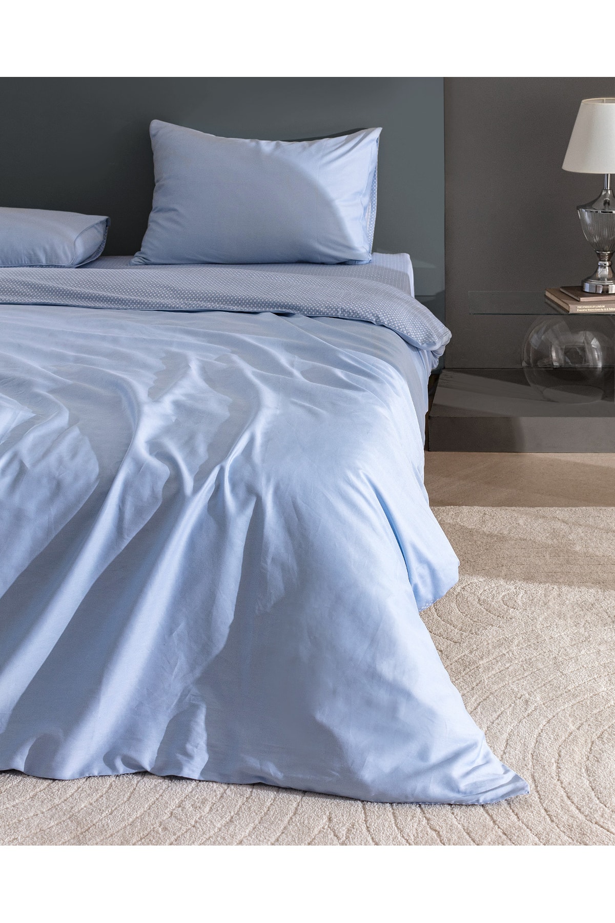 Clodia King Size %100 Pamuk Baskılı Saten Nevresim Takımı - Mavi