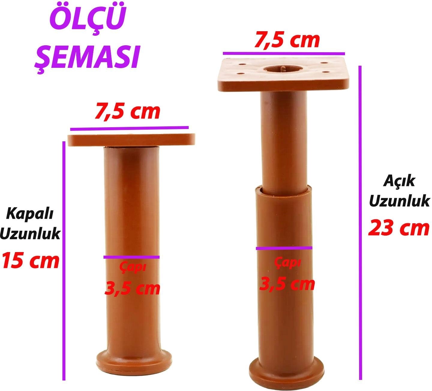 8 Adet Modül Ayarlanabilir Destek Ayağı 15 x 23 cm Kahverengi Ayak Mobilya Kanepe Baza Koltuk Ünite Ayakları