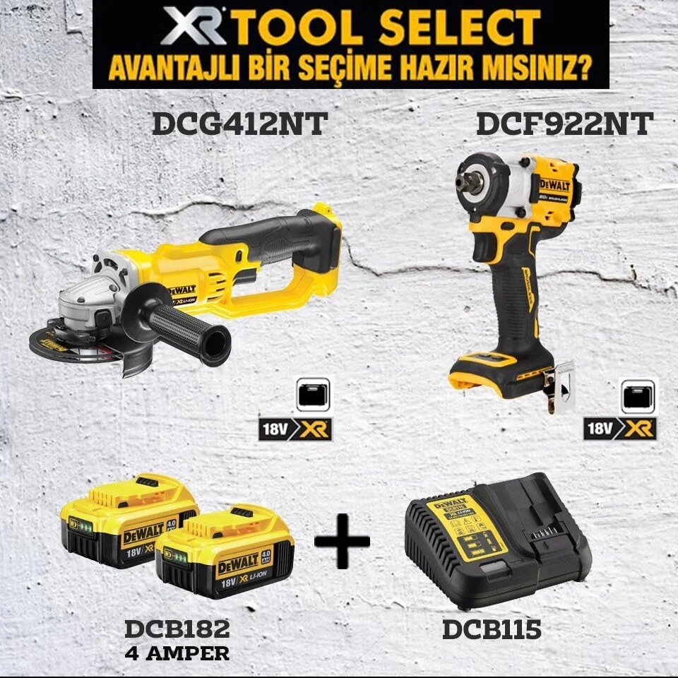 DCG412NT Şarjlı Avuç Taşlama 125MM+DCF922NT Somun Sıkma ( 406 Nm)+2x 4AH Akü+Şarj Cihazı