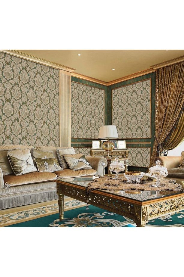 7807 Serıe | Zengin Barok Damask Desenli Duvar Kağıdı (7807-4 : Koyu, Yeşil)