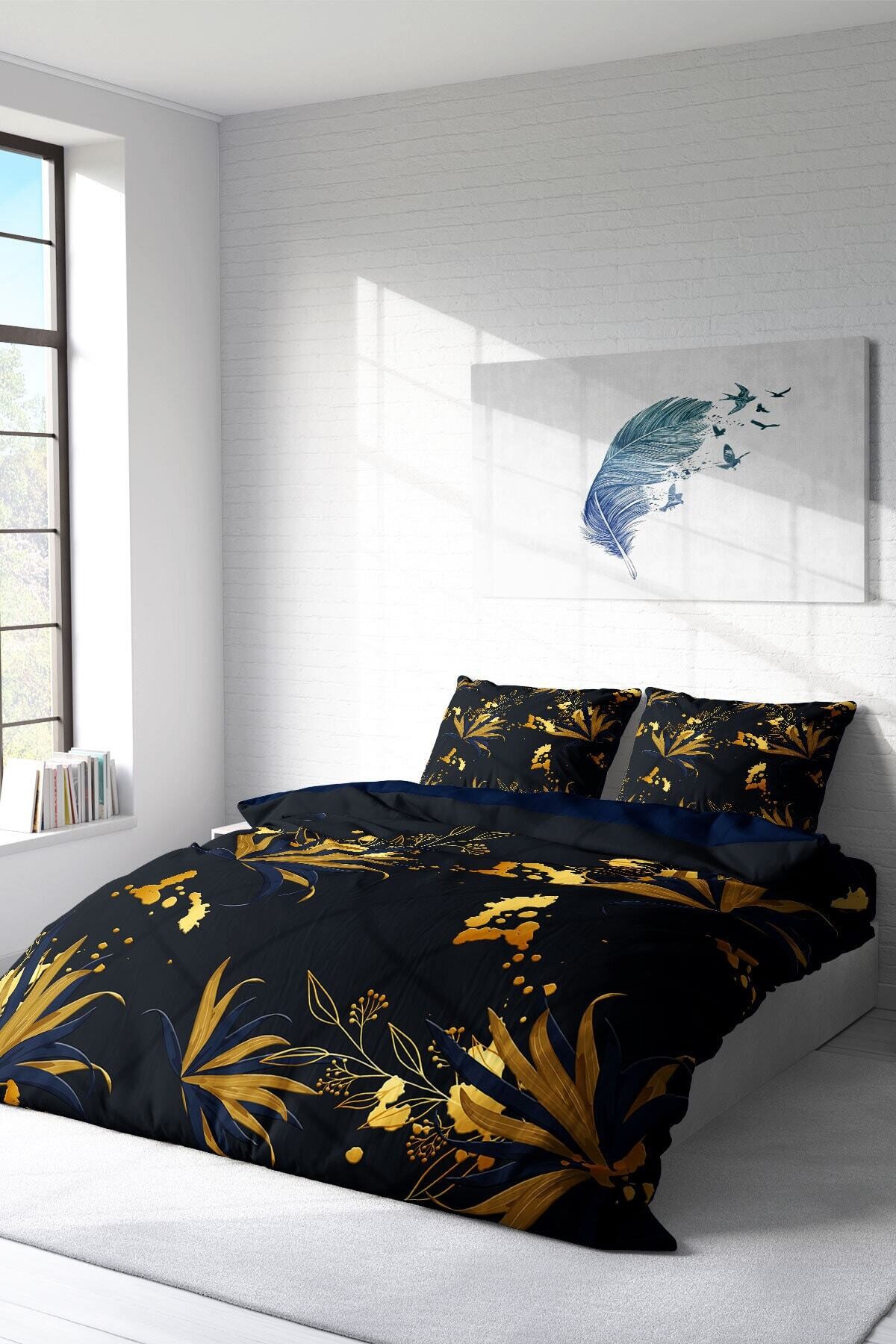 Kıng Sıze Gold Leaf 3d Pamuk Saten Çift Kişilik Nevresim Takımı 220x240cm