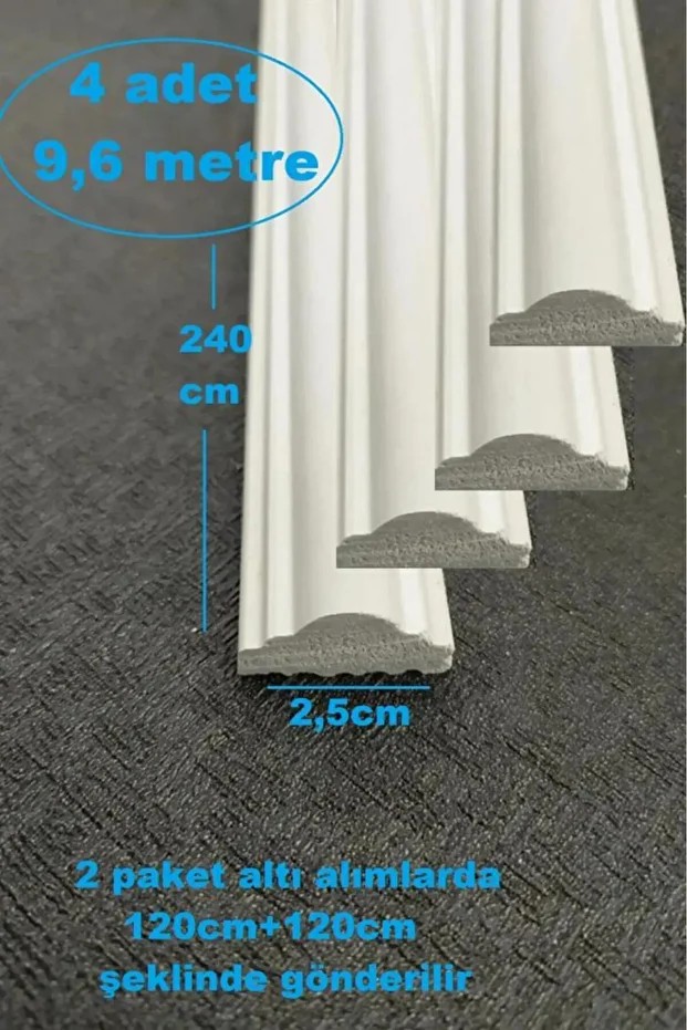 Dekoratif Boyanabilir Duvar Çıtası 2,5 Cm X 240cm 4 Adet