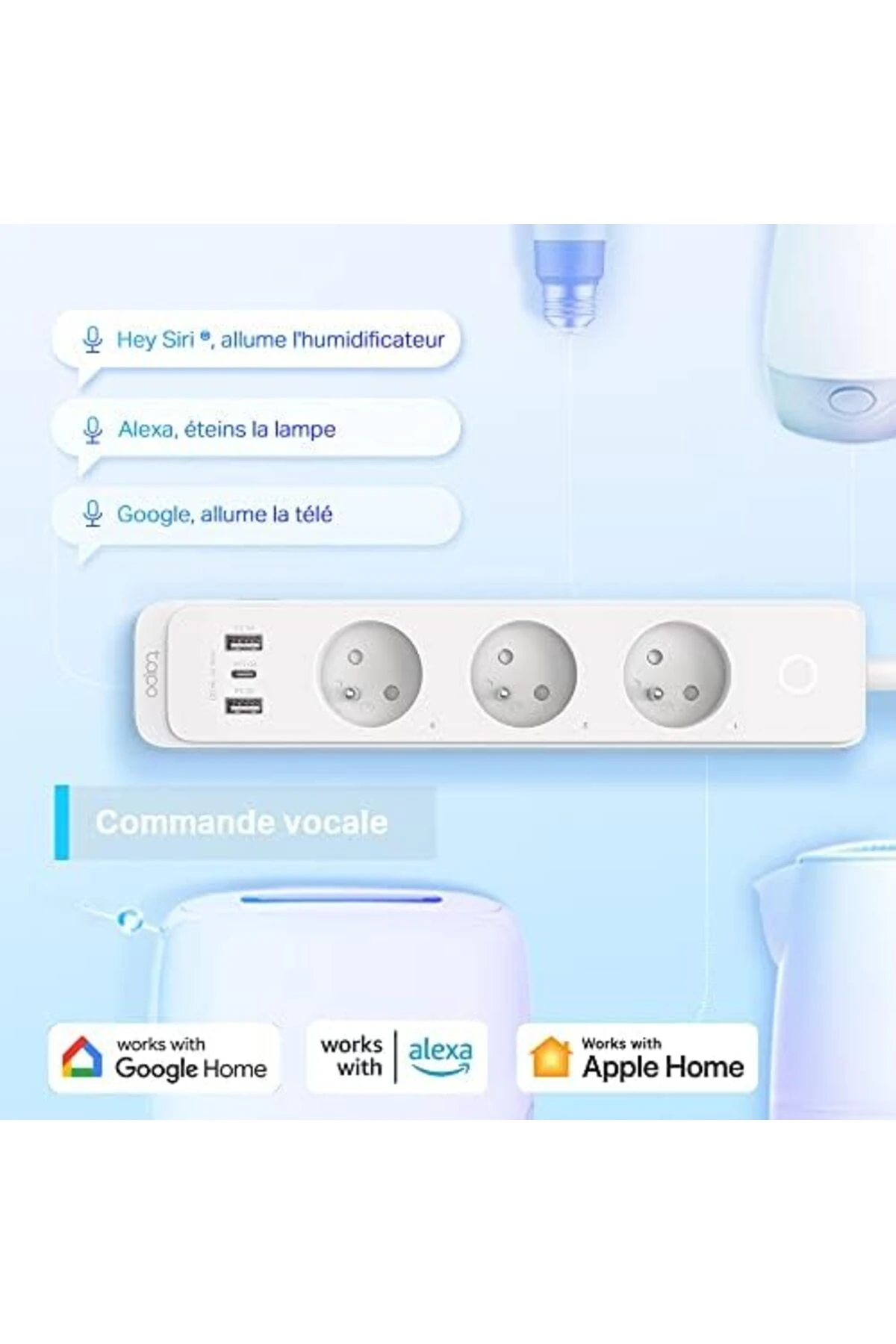 P300, 1.5m, 3'lü Akıllı Wi-Fi Priz, 18 W Hızlı Şarj, Uzaktan Kontrol, Kolay Kurulum ve Kullanım, Ama