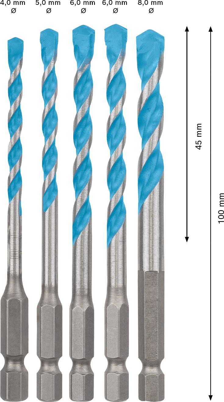 BOSCH Expert Hex-9 Multiconstruction Delme Ucu Seti 4/5/6/6/8 mm 5 Parça