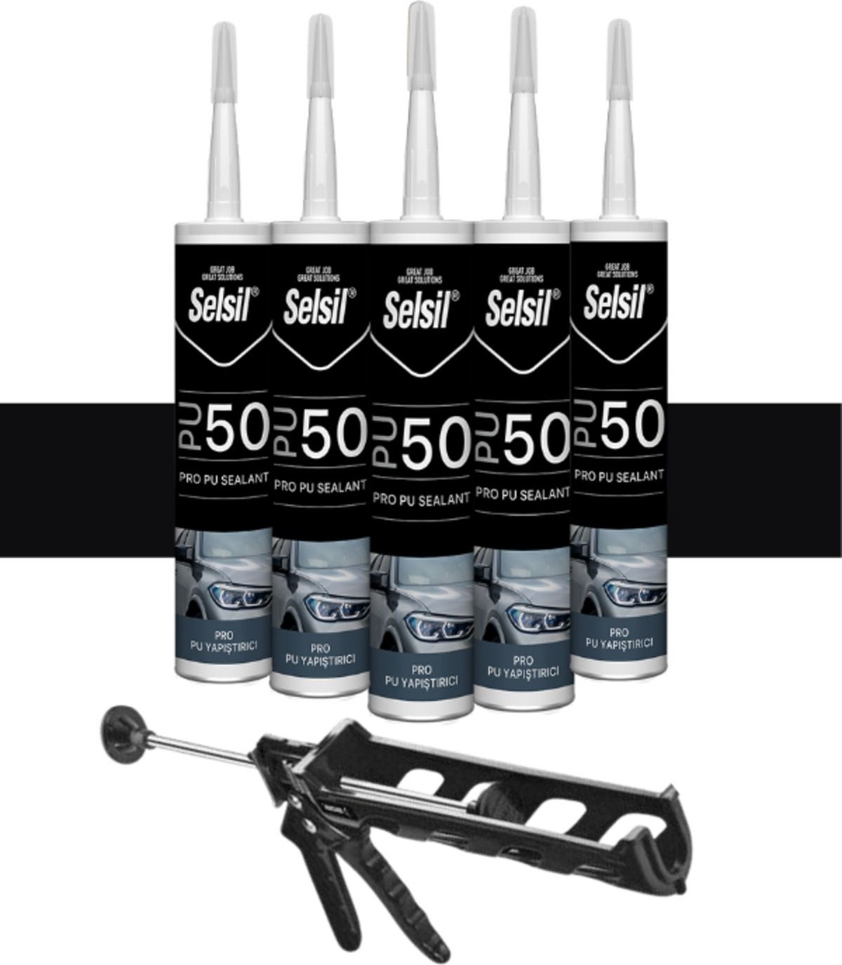 Pu Mastik 280 Ml. Siyah (5 Adet), Plastik Tabanca
