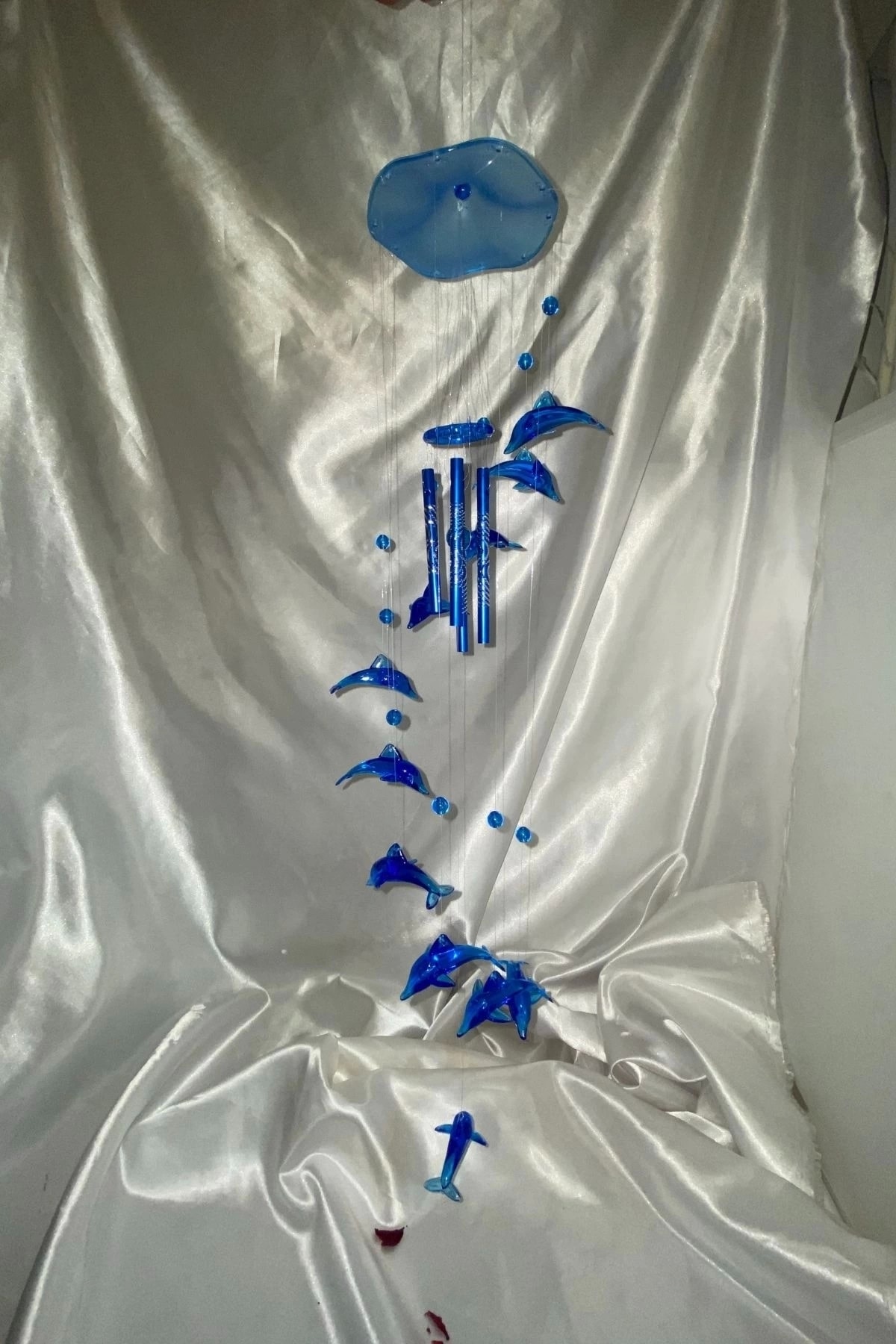 Deprem Çanı Rüzgar Zili Feng Shui Koruyucu Metal Borulu  Mavi Yunus El İşi