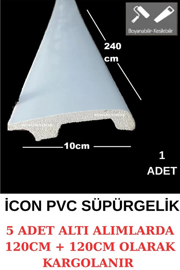 10cmx240cm Beyaz İCON PVC Çıta Parke Süpürgelik Kenar Çıtalama Dekoratif Ev Süpürgelik 1 Boy 240cm