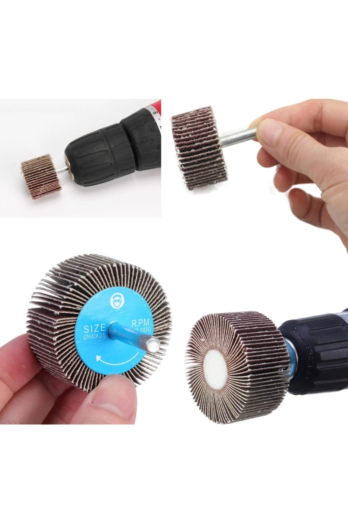 Mop Zımpara Saplı Silindir Zımpara Seti 5 Parça 60 Kum Daire Zımpara Takımı Ahşap Metal Zımparalama