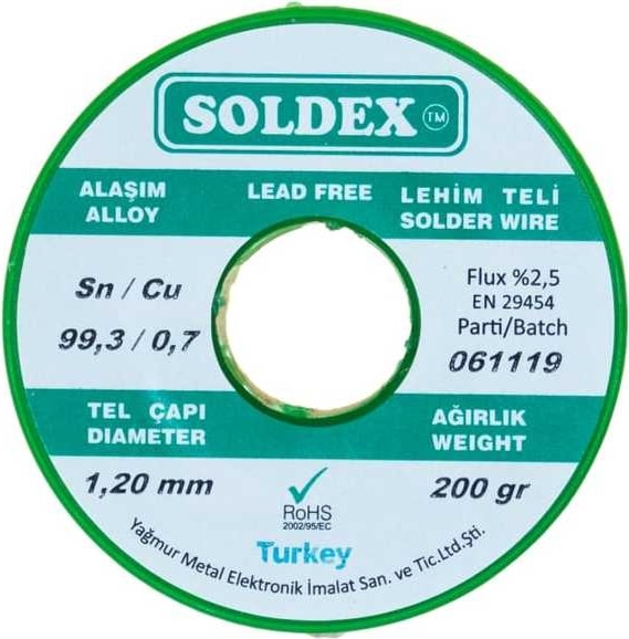 1.20 mm 200 G Kurşunsuz Lehim Teli (%99,3 Sn / %0,7 Cu)