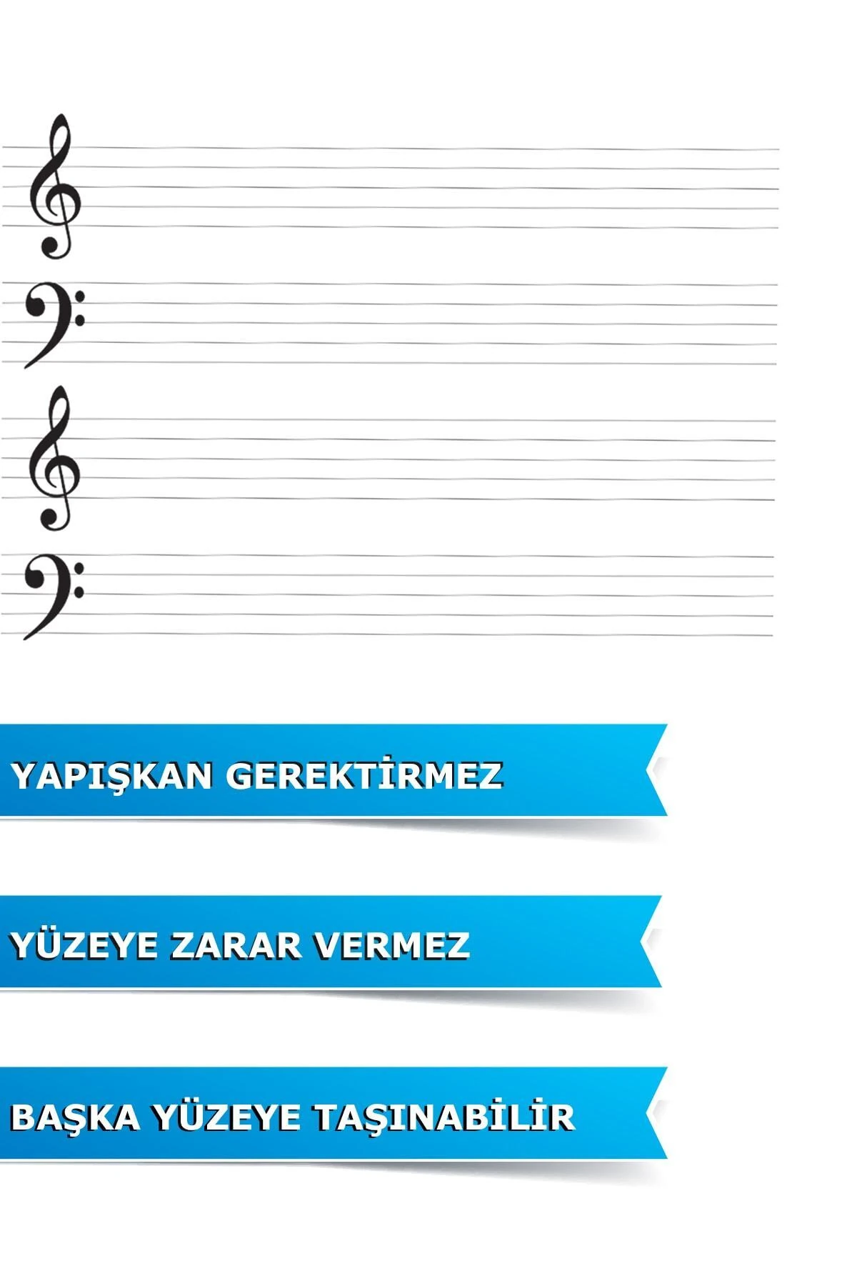 Sol Fa Anahtarlı Porteli, Nota Çizgili, Duvara Yapışan Yazı Tahtası, Statik Sihirli Akıllı Kağıt