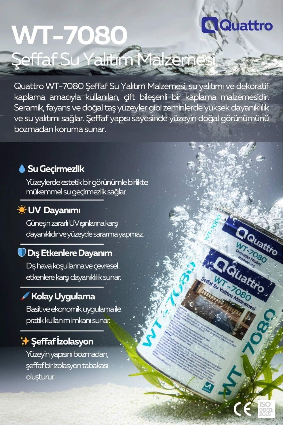 Quattro WT-7080 Şeffaf Cam Su Yalıtım Malzemesi