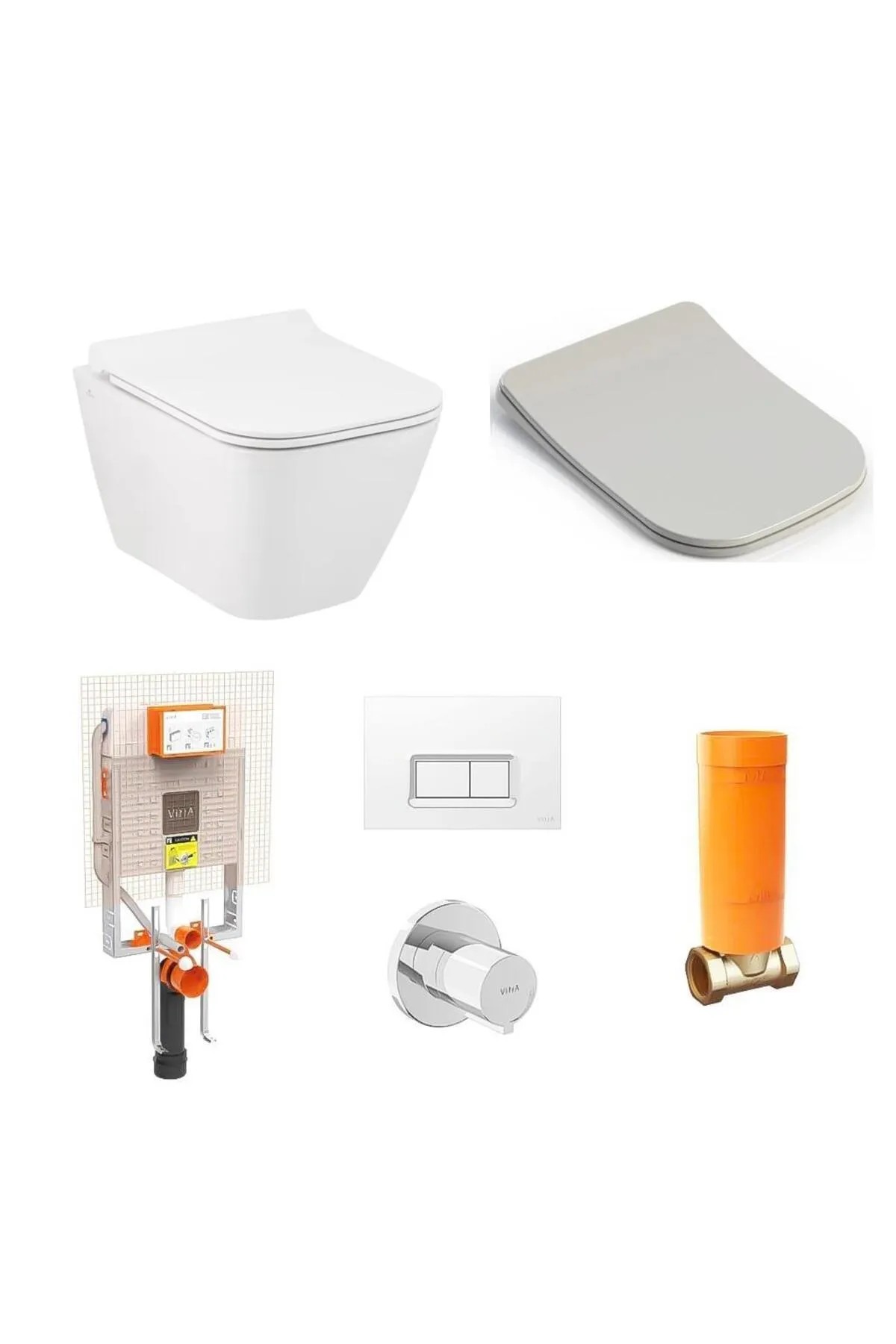 Saturn Rim-Out (Kanalsız) Asma Klozet + VitrA Gömme Rezervuar + Yavaş Kapanır Kapak Set