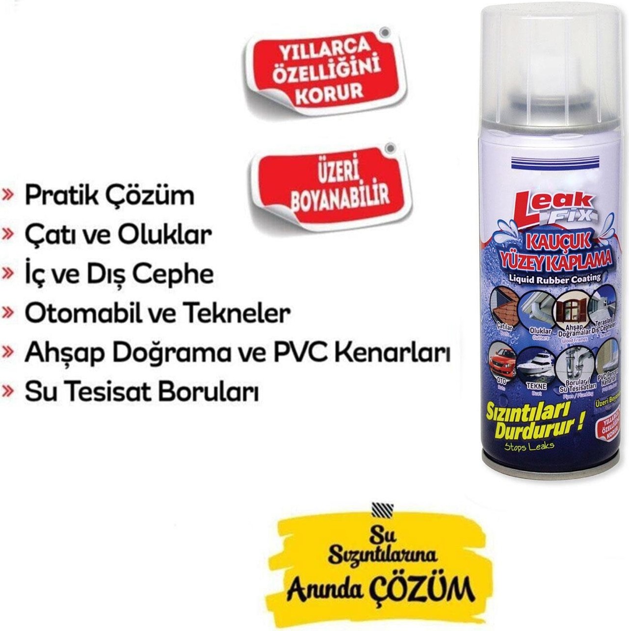 Su Geçirmez Sızdırmaz Sızıntı Önleyici Kauçuk Kaplama Izolasyon Yalıtım Şeffaf Sprey 200 Ml