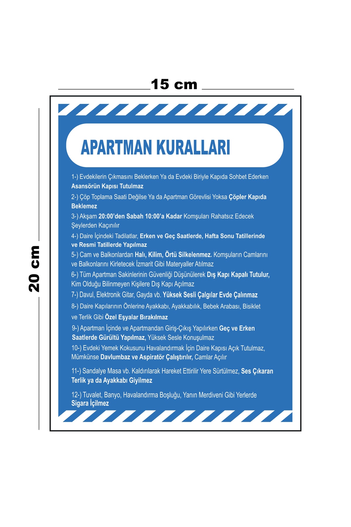 Metal Apartman Kuralları 15cm x 20cm Uyarı Levhası Yönlendirme Tabelası