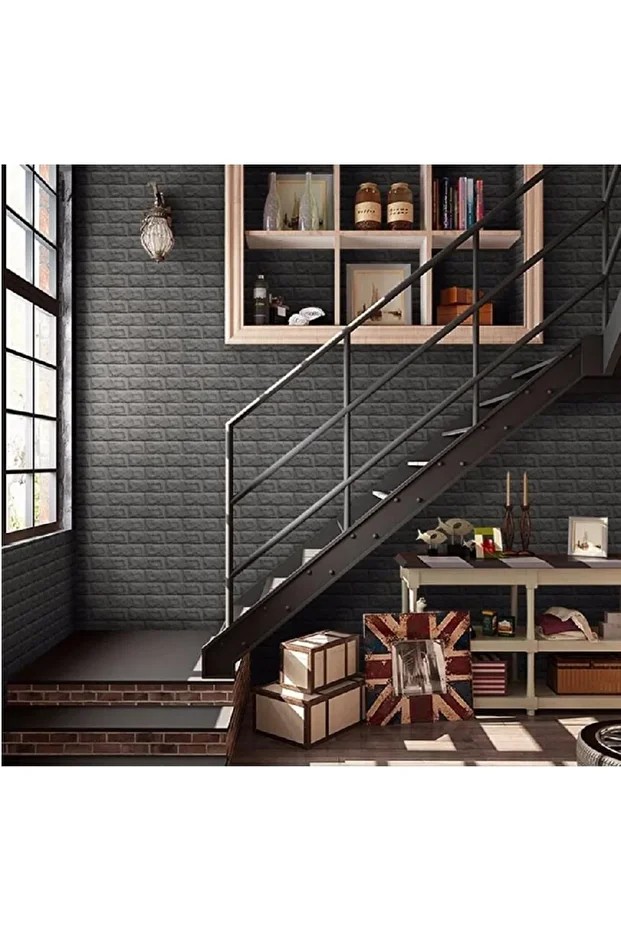 10 Adet 70x77cm (5,3m2)kendinden Yapışkanlı Oda Salon Ofis Gri Duvar Kağıdı Paneli Nw02