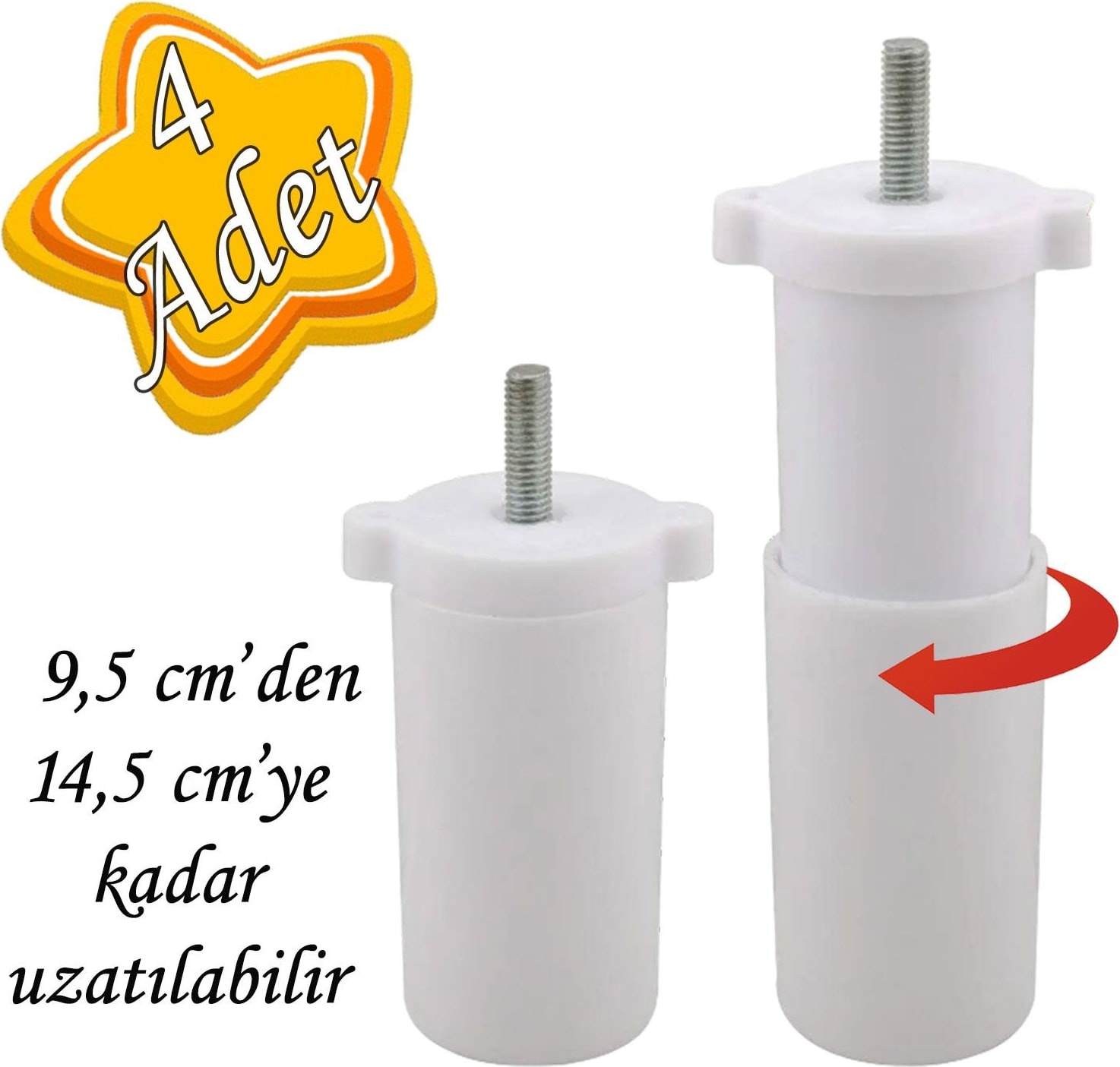 4 Adet Ayarlı Destek Ayağı 9,5X14,5 cm Beyaz Gizli Ayak Mobilya Kanepe Baza Koltuk Dolap Tv Ünitesi