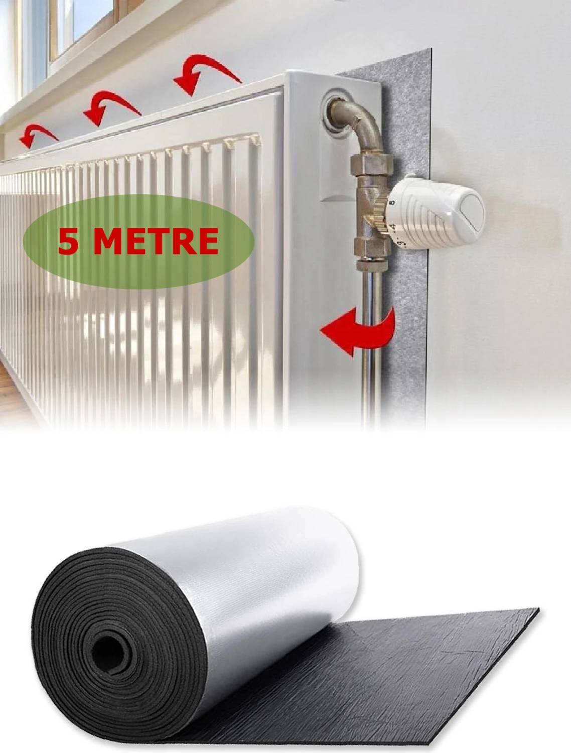 5 Mt Rulo Kalorifer Arkalığı Radyatör Petek Arkasına Alüminyum Folyo Isı Yalıtım İzolasyon Levhası