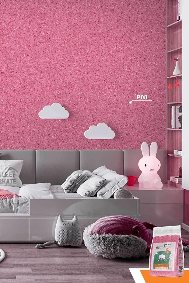Isı Ve Ses Yalıtımlı Sürülen Duvar Kağıdı | Kendinden Yapışkanlı | Pembe | P08-1,5 Kg | 5m²