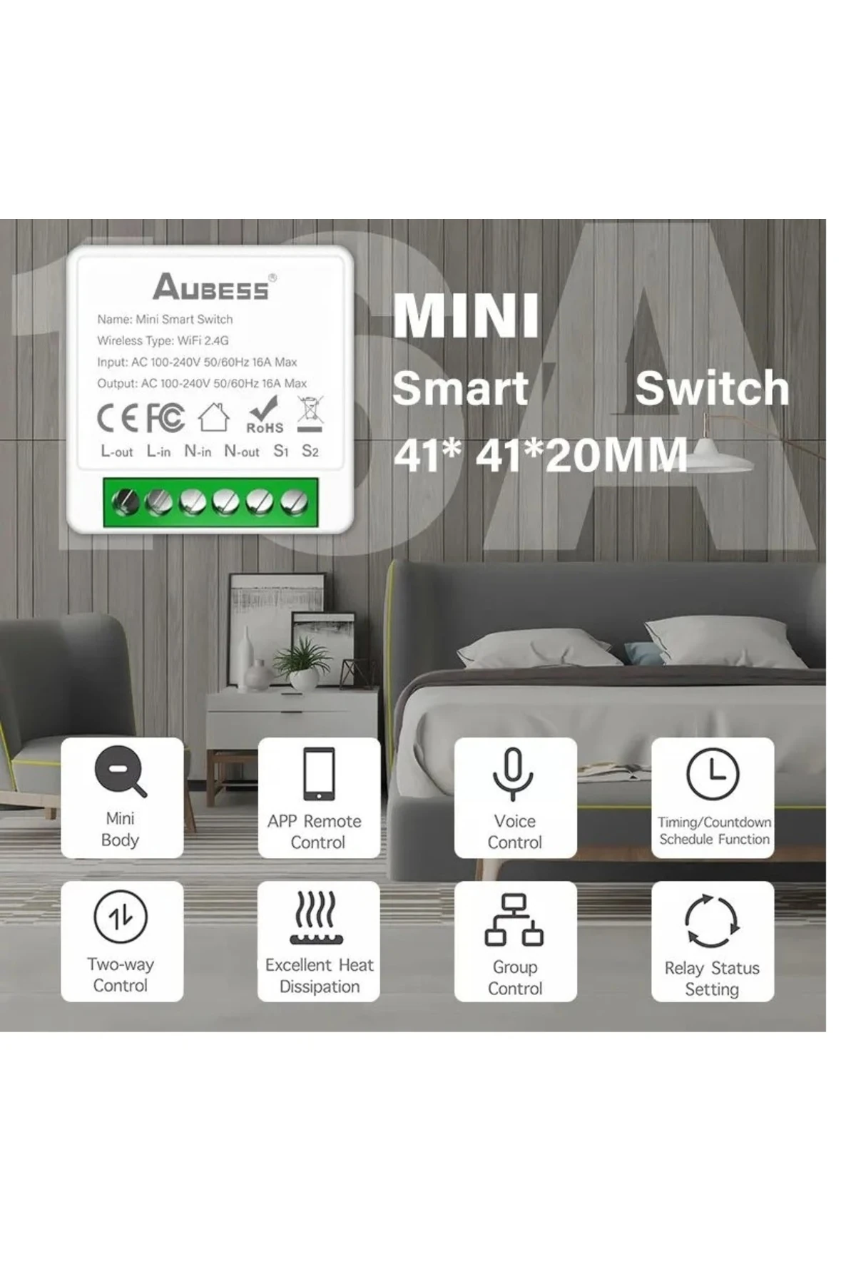 Tuya Aubess 1 Kanal Akıllı Kuru Kontak Wifi Anahtar Role 16 Amper