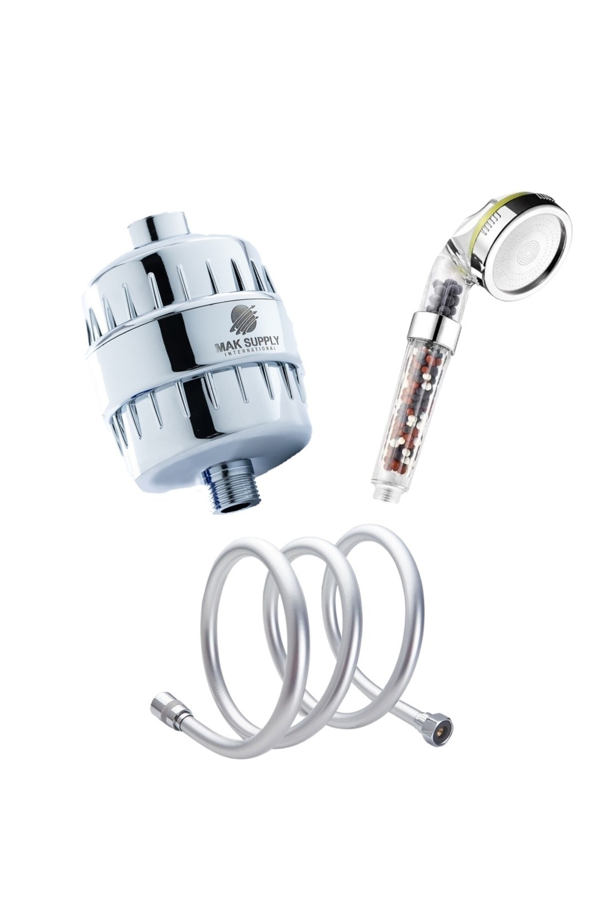 3 Lü Mak Set Duş Filtresi ,duş Başlığı Filtreli Ve Duş Hortumu 150cm