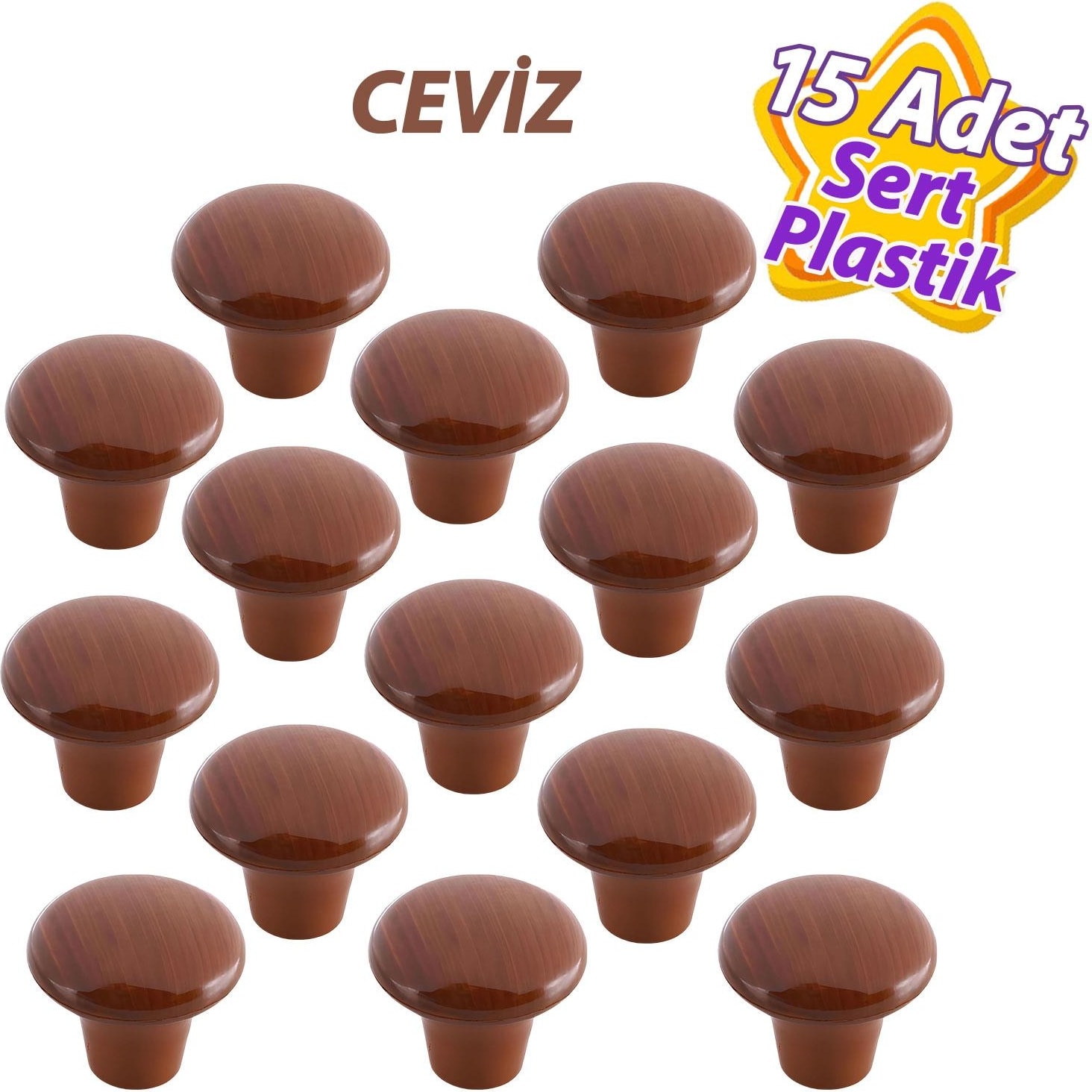 15 Adet Sert Plastik Mantar Düğme Kulp Ceviz Dolap Mobilya Mutfak Dolabı Çekmece Kapak Kulpu Kulbu
