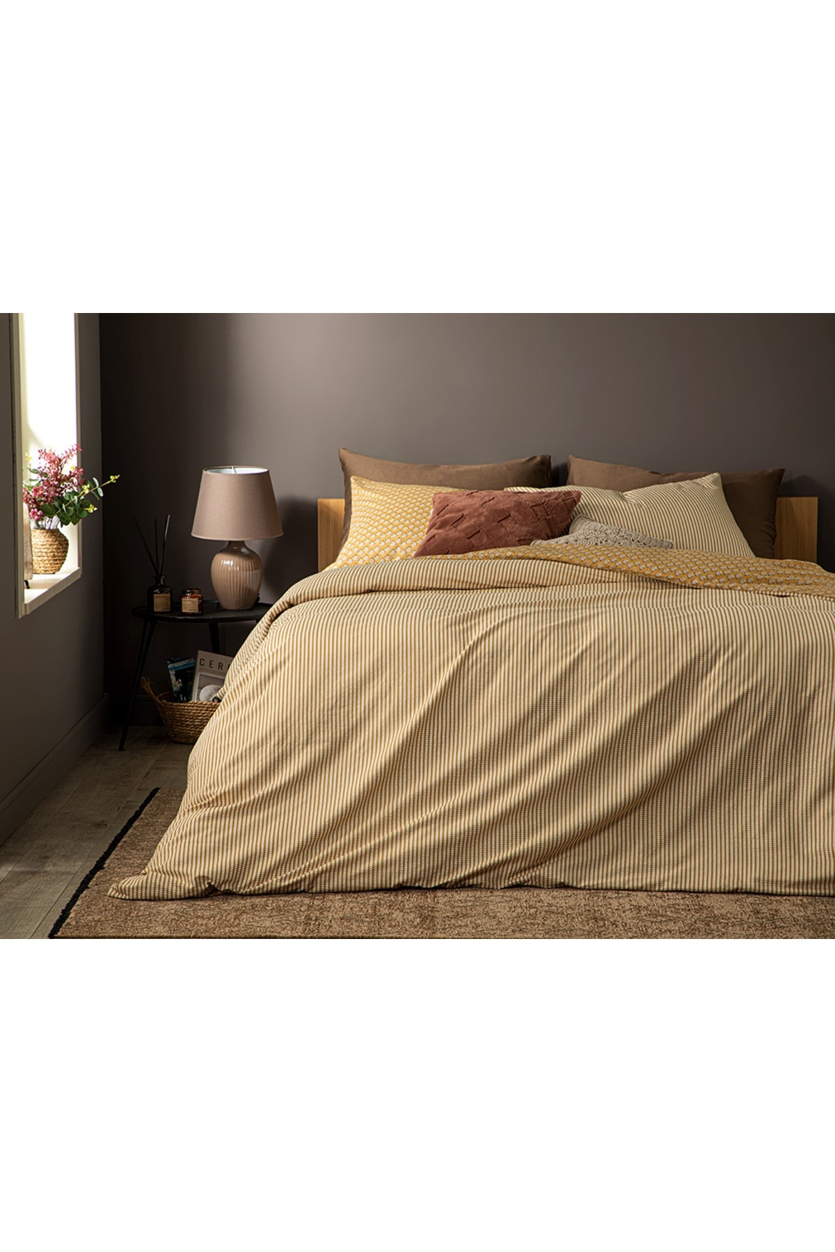 Palm Krep Tek Kişilik Nevresim Takımı 160x220 Cm Hardal