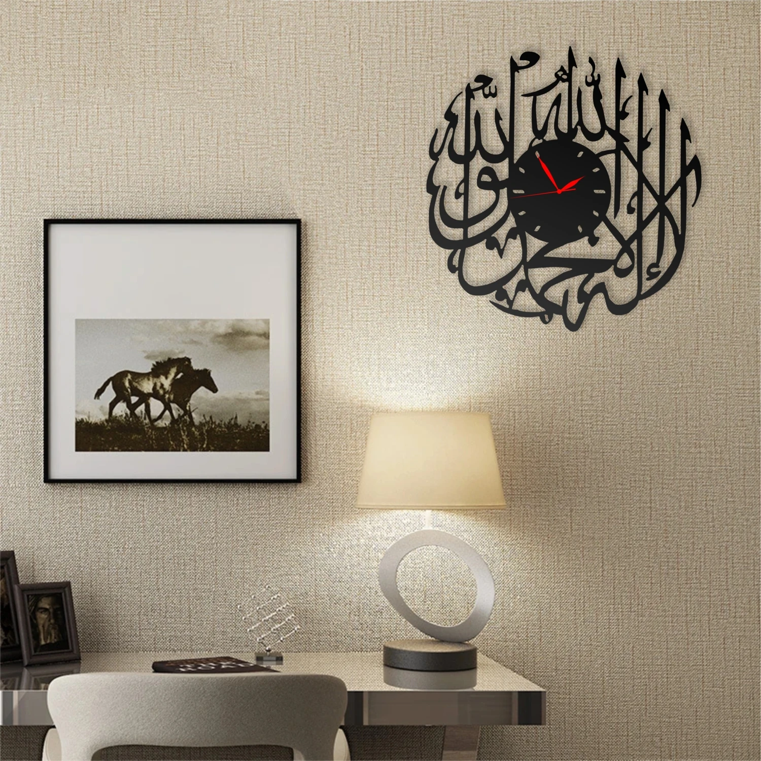 Duvar Saati Dini Islami Tasarımlı Ev ve Ofis Için Dekoratif Metal Duvar Saati