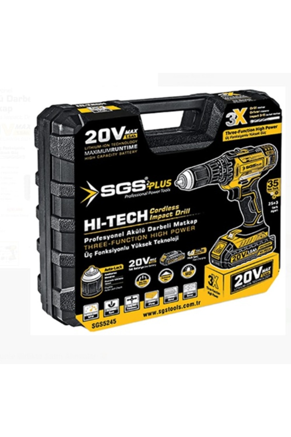SGS Akülü Darbeli Matkap Seti TEK Akülü 20 Volt -1.5 Amper  5245