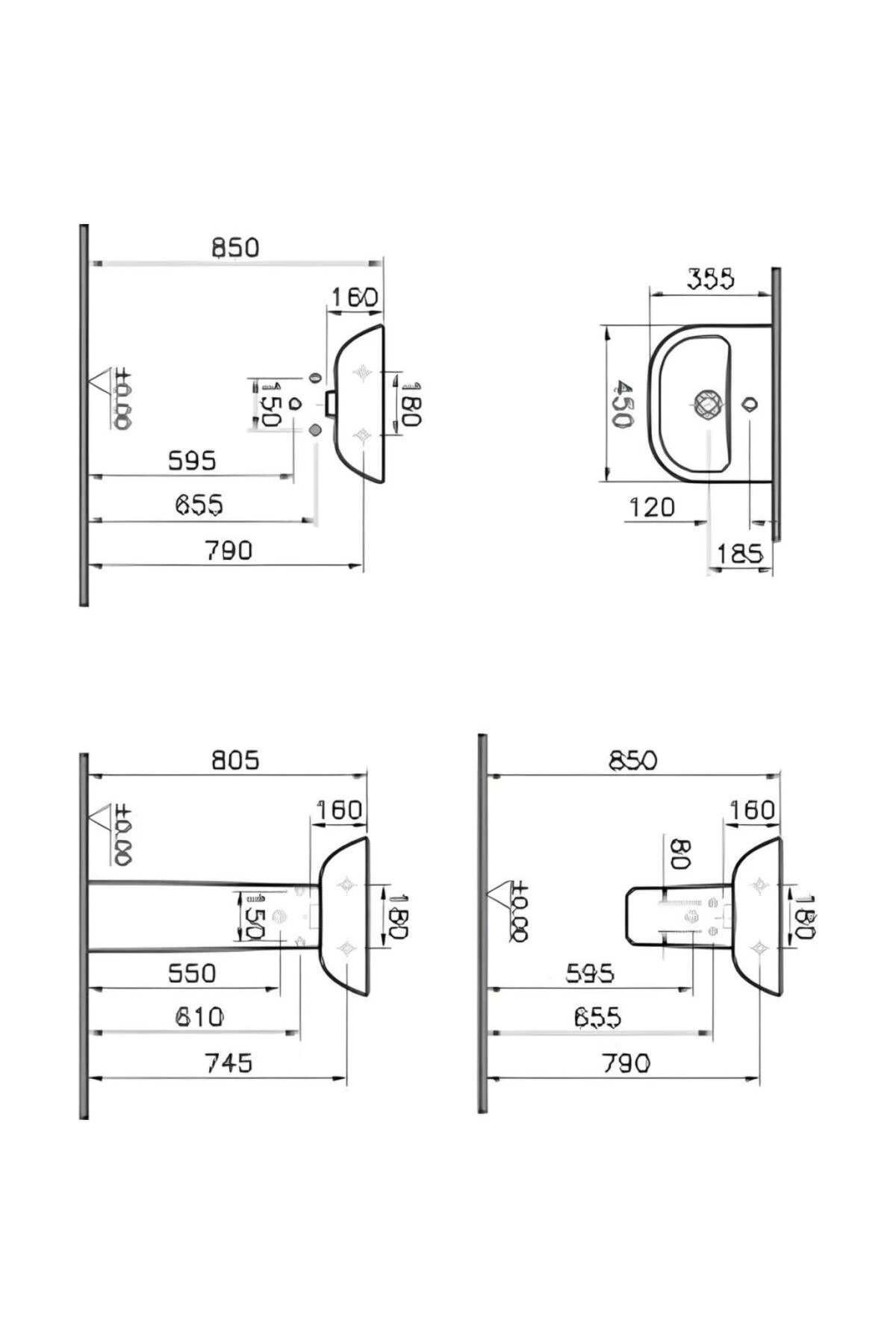 Lavabo 45 cm 5500L003-0001, Yarım Ayak 5281L003-7201