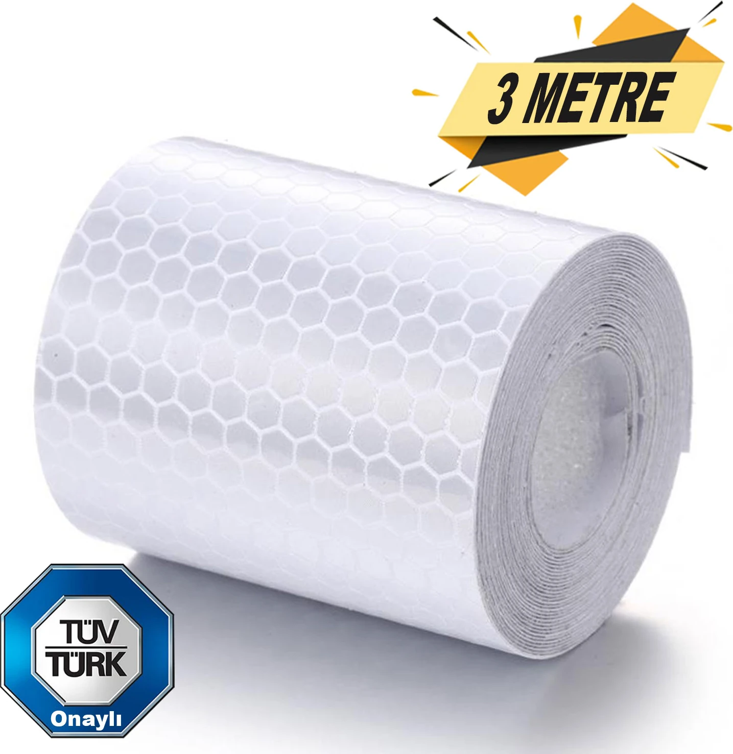 Reflektörlü Fosforlu Şerit Bant Beyaz Reflekte İkaz Bandı 3 Metre