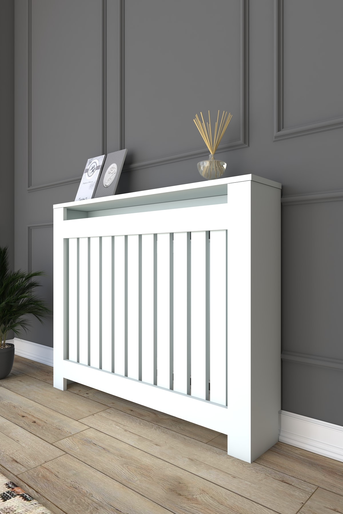 Kalorifer Petek Kapama 85 Cm (İÇ ÖLÇÜSÜ) Lambiri Desenli Mdf Mat Beyaz