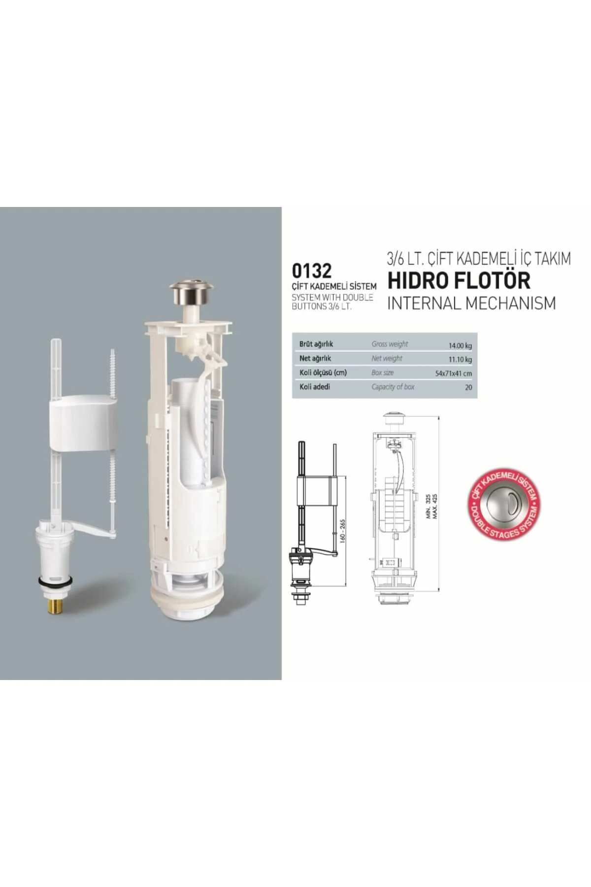 REMONT  REZERVUAR İÇ TAKIM ÇİFT KADEMELİ 3/6 LT - KLOZET İÇ TAKIMI - 5 YIL GARANTİLİ 0132