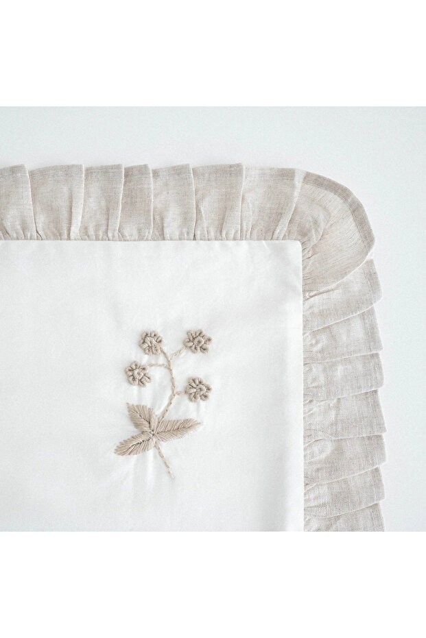 Ayliz Çift Kişilik Nevresim Takımı %100 Organik Pamuk Saten El Nakışlı Krem 200x220 Cm