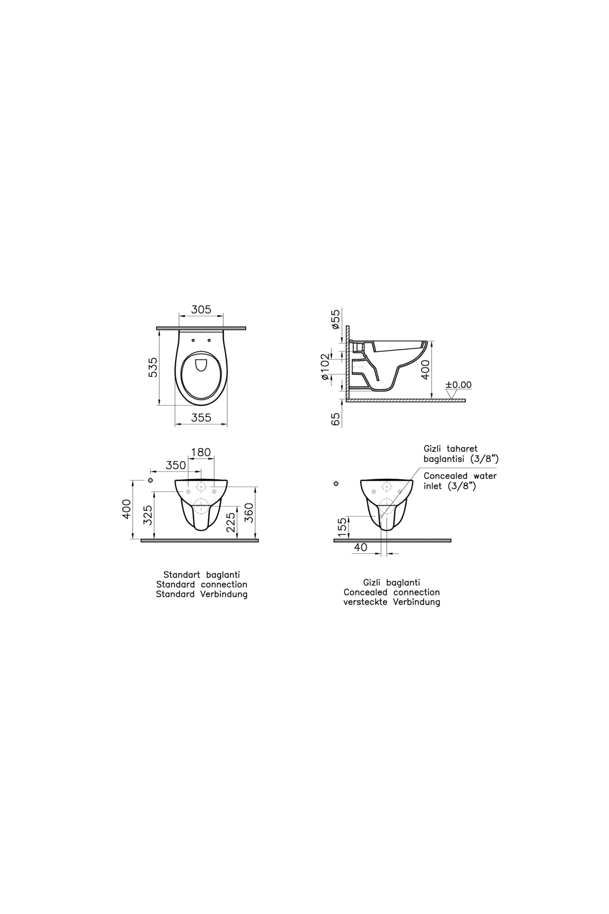 S20 Round 5959 L003-0850 Asma Klozet, 54 cm