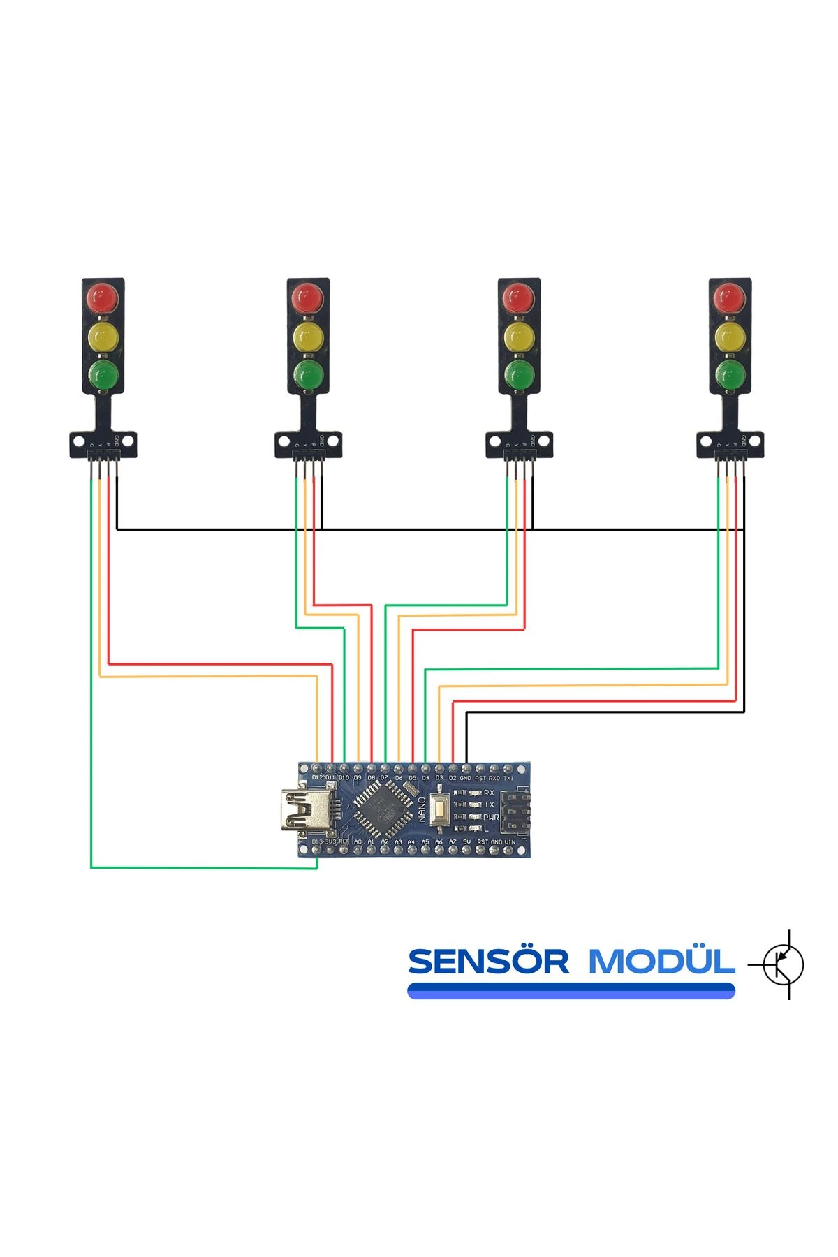 Arduino 4'lü Trafik Lambası Kiti (Yazılım ve Devre Hazır Olarak Gönderilecektir)