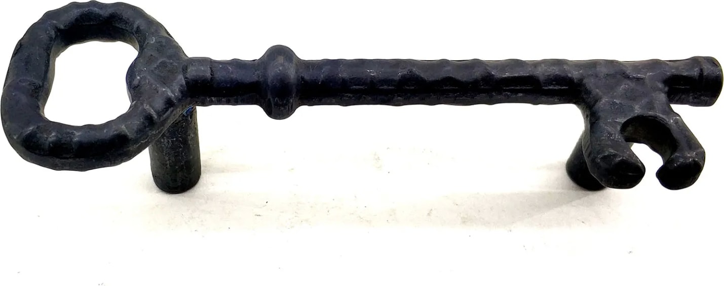 Antika Tarz Dekoratif Pirinç Anahtar Şeklinde Kapı Çekme Kolu, Mobilya, Sandık, Kutu Kulbu - 96MM, Oksit - Lisinya