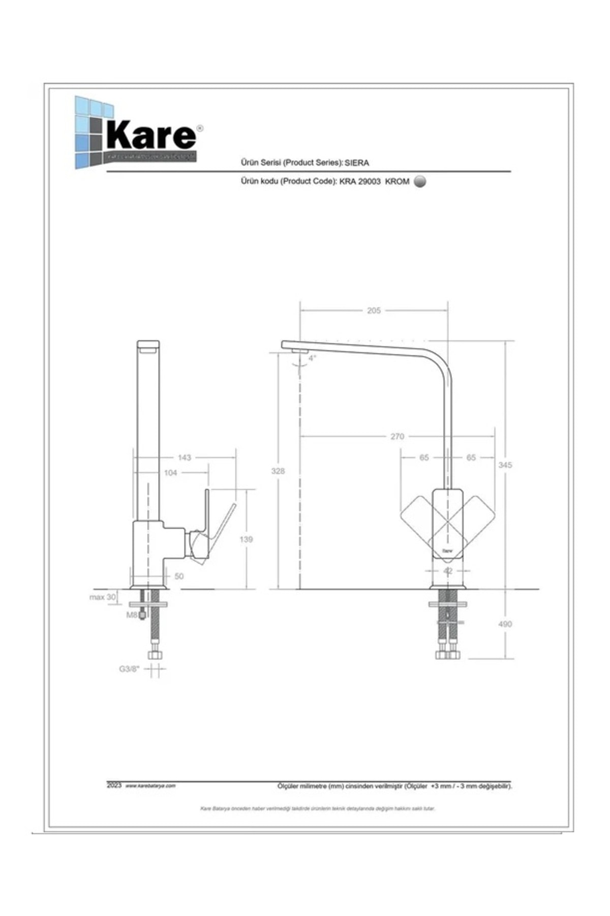 Siera Mıx Eviye Bataryası (Uzun Borulu)