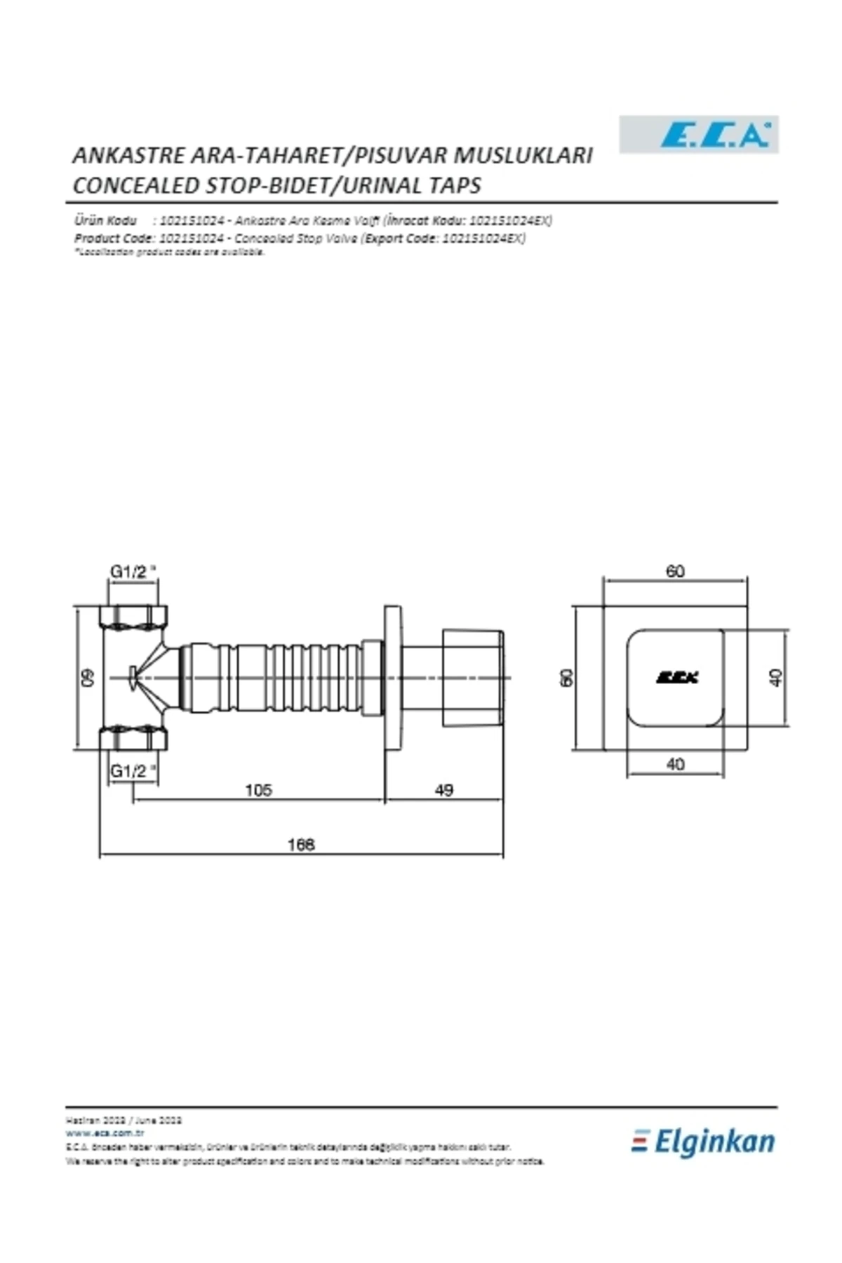Ankastre Ara Kesme Valfi180 Dönüşlü Seramik Sal.
