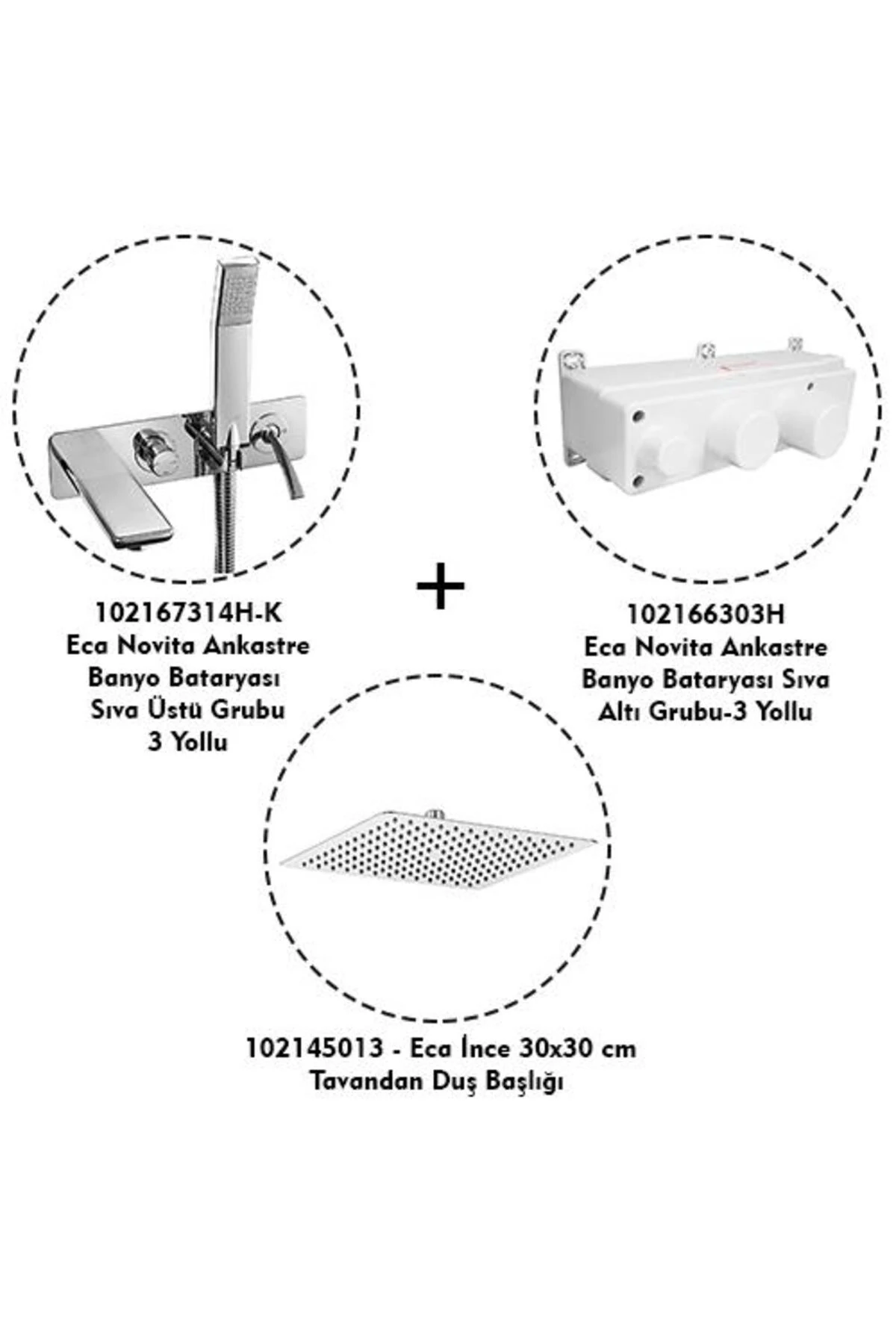 Novita Ankastre Banyo Bataryası Duşlu 3 Parça Set / 3 Yollu ECA.ANKSET.BD304