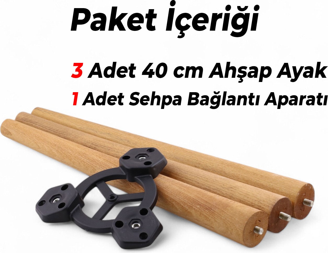 Sehpa Ayak 3'lü Takımı 40 cm Silindir Mobilya Ayağı Aksesuar Ayakları Kahverengi Boyalı Doğal Ahşap