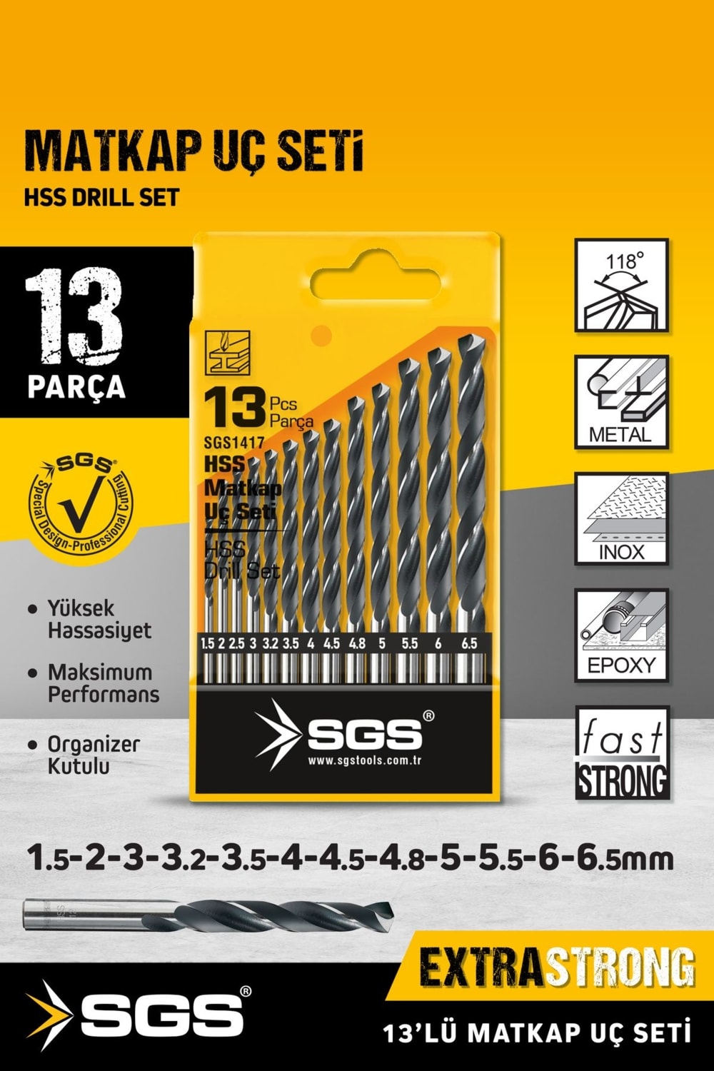 SGS1417 Profesyonel 13 Parça Hss Metal Matkap Ucu Seti